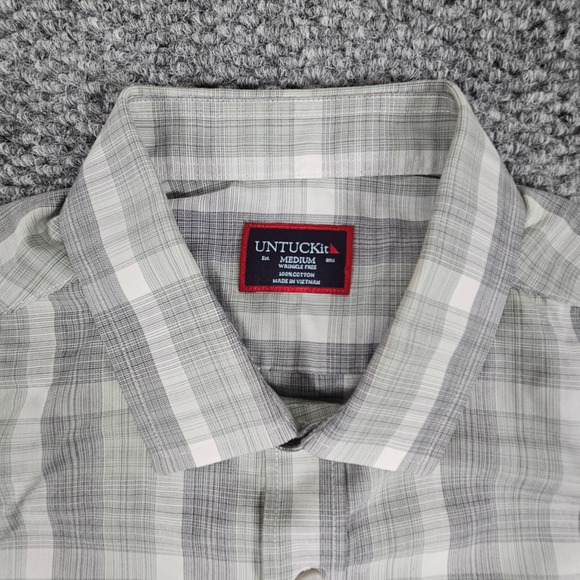 UNTUCKit Men's Medium Plaid Long Sleeve Cotton Shirt Gray White Green Casual‎ - Picture 3 of 7